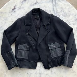 Club Monaco wool & leather cropped moto jacket